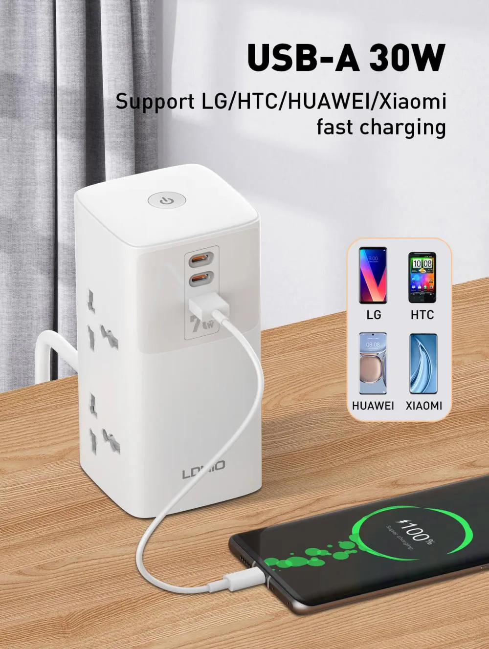 The LDNIO SC4383 70W Multifunctional Universal Desktop Power Adapter is a high-powered and versatile charging solution designed to efficiently power a wide range of electronic devices.