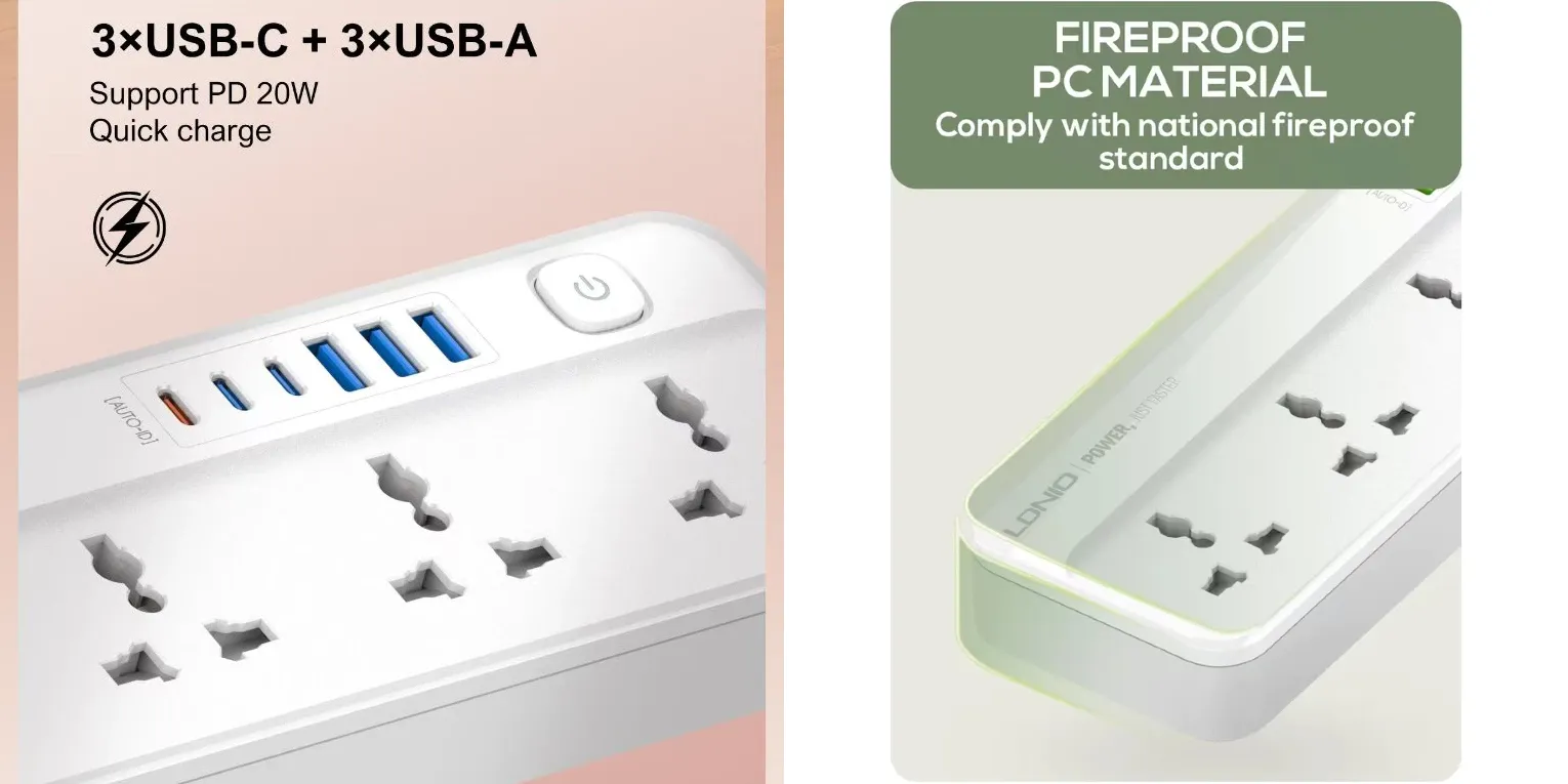 LDNIO 2500W Extension Power Strip SC5614C heavy duty power board for home appliances