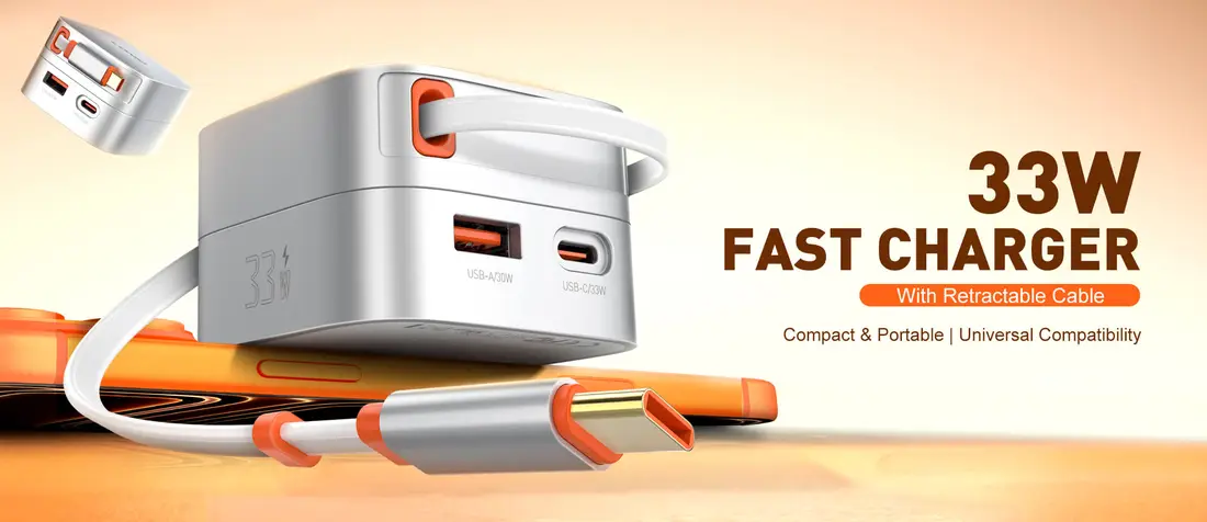 LDNIO Q9 compact fast charging adapter with built in retractable Type C charging cable