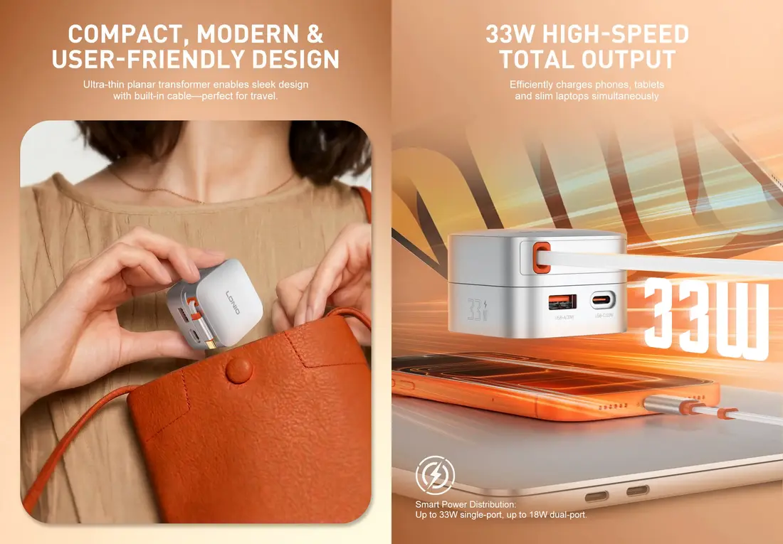 Dual USB Fast Charger Adapter with USB A and USB C multi device charging support