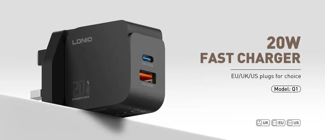 LDNIO Q1 20W USB-C & USB-A Fast Charger Travel Adapter 1 LDNIO Q1 20W Fast Charger original USB-C and USB-A travel adapter in Bangladesh