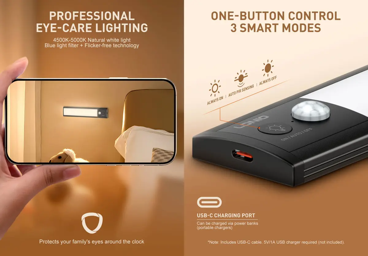 LDNIO Y5-1 rechargeable LED cabinet light with motion sensor and dimmable brightness for home use