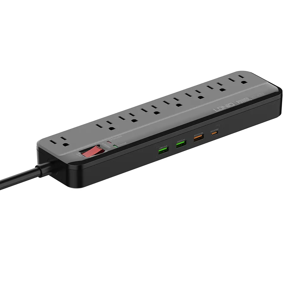 LDNIO SU8440 Surge Protector With 8 Outlets and 4 USB Ports Flat Plug Extension Cord (1875W/15A)