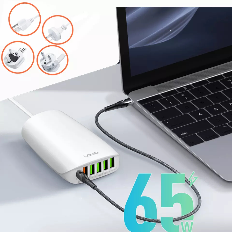 LDNIO A6573C 65W USB Super Fast Charging 6 Port USB Charger