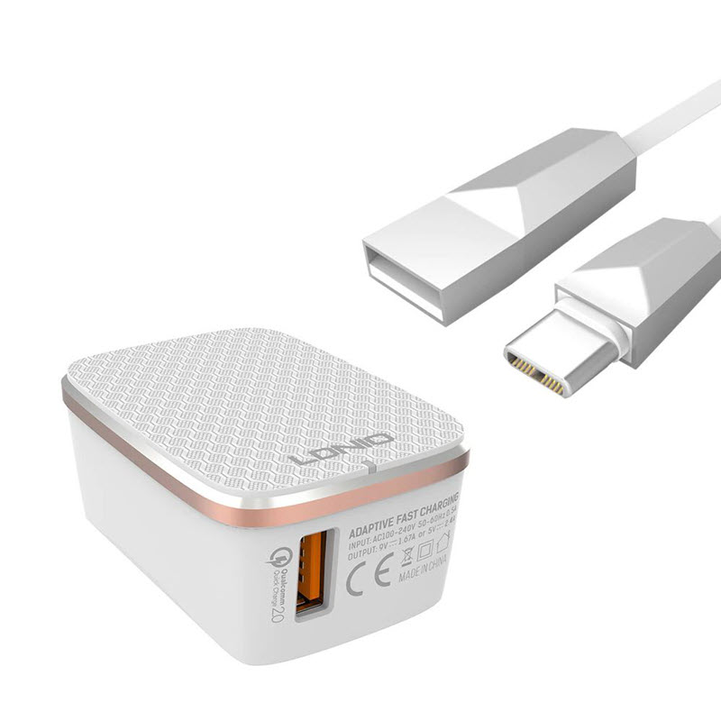 LDNIO A1204Q Quick Charge 3.0 Travel Charger with USB Type-C Cable