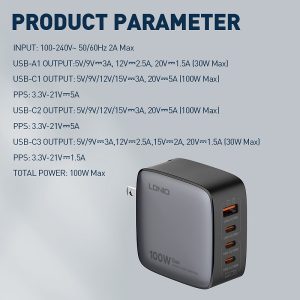LDNIO Q408 100W 4-Port USB PD GaN Wall Charger