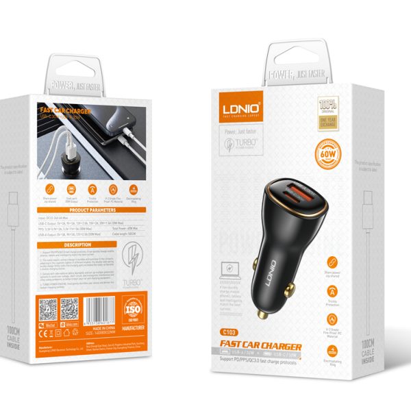 LDNIO C103 60W PD QC Super Fast Car Charger