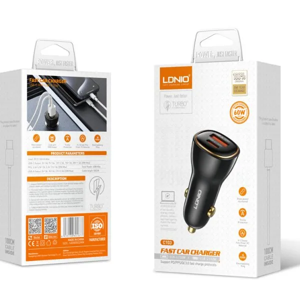 LDNIO C103 60W PD QC Super Fast Car Charger