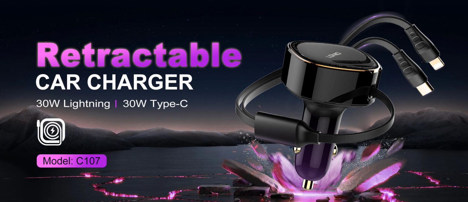 LDNIO C107 Ultra Fast Car Charger wired Type C/Lightning description image