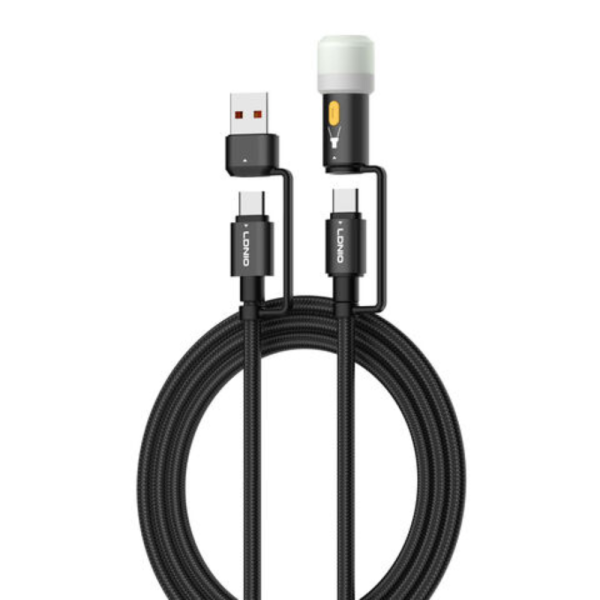 LDNIO LC17 65W 4-in-1 Fast Charging Cable (USB-A + USB-C to USB-C + Portable LED Lightning)