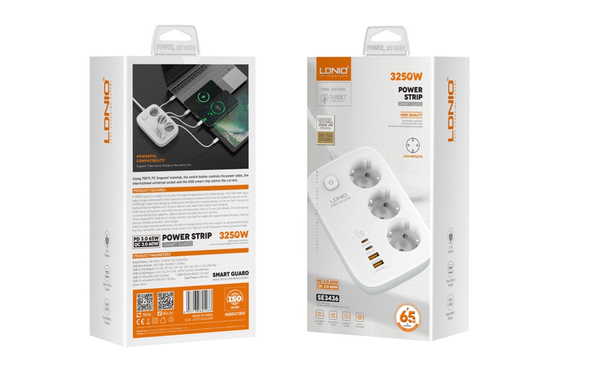 LDNIO SE3436 3 AC Outlets 4 USB Power Strip
