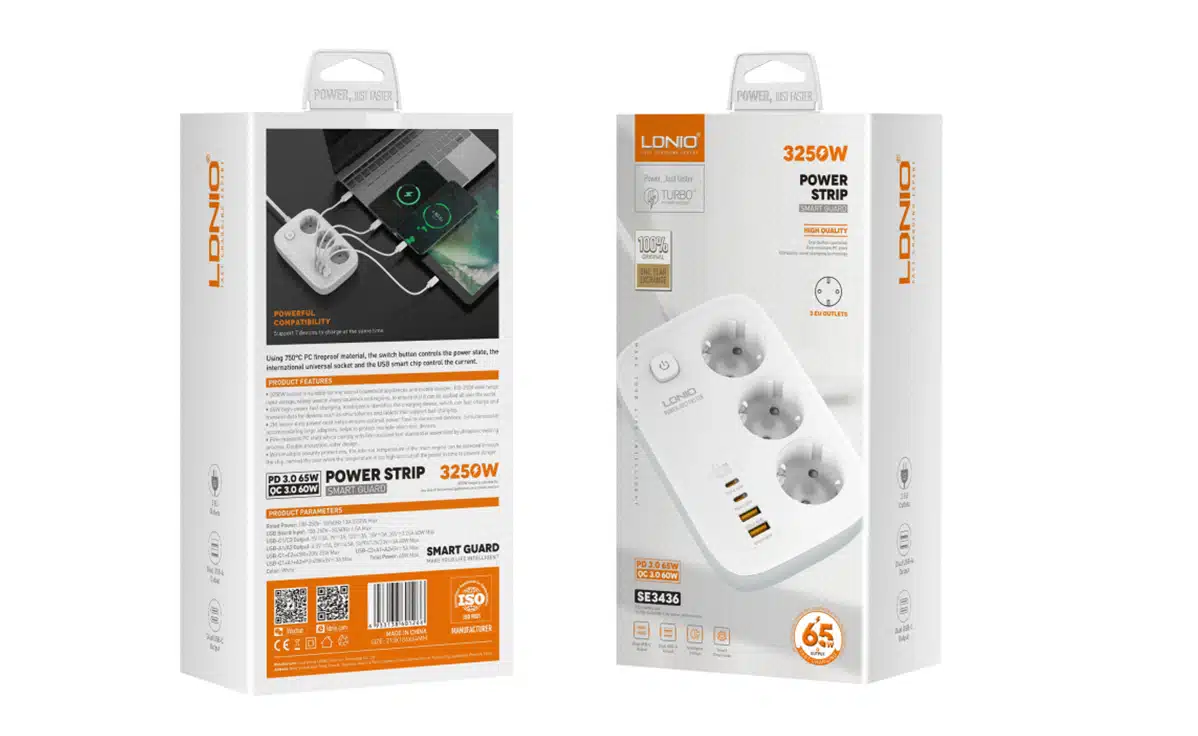 LDNIO SE3436 3 AC Outlets 4 USB Power Strip