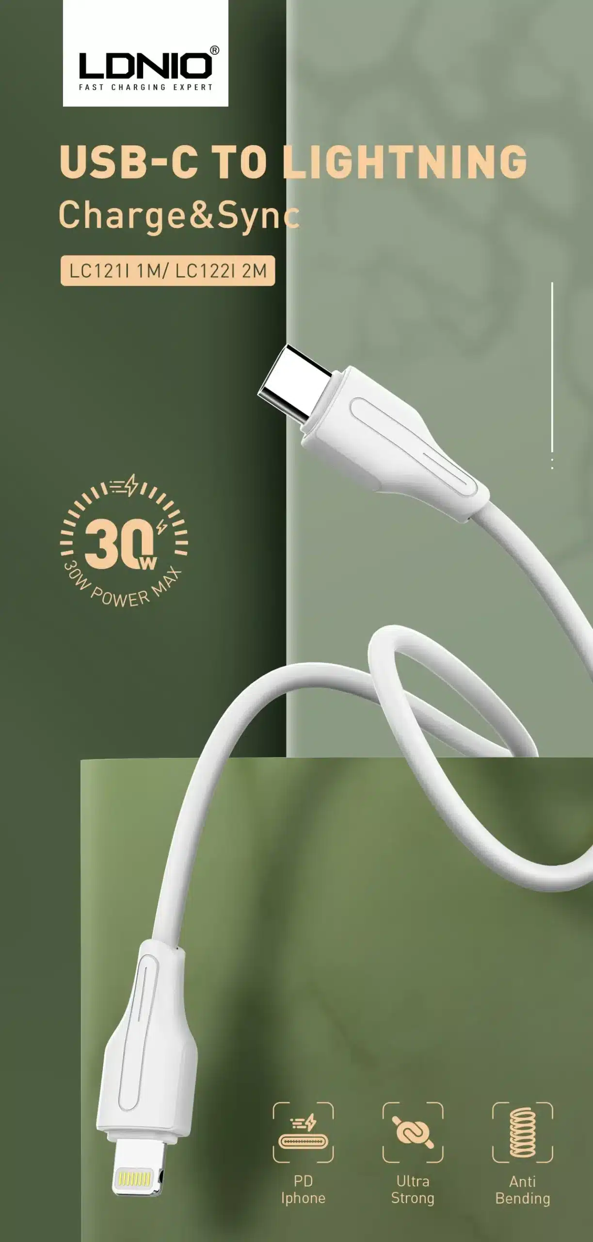 Ldnio LC122i Type-C To Lightning Cable 30W Fast Charging 2m