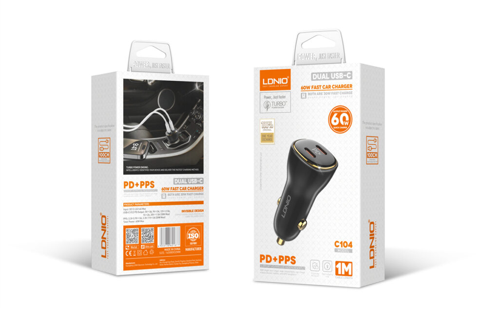 LDNIO C104 60W Dual PD Super Fast Car Charger