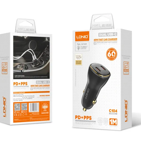 LDNIO C104 60W Dual PD Super Fast Car Charger