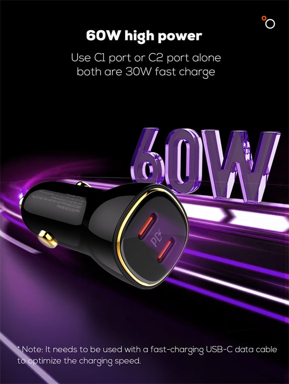 LDNIO C104 60W Dual PD Super Fast Car Charger