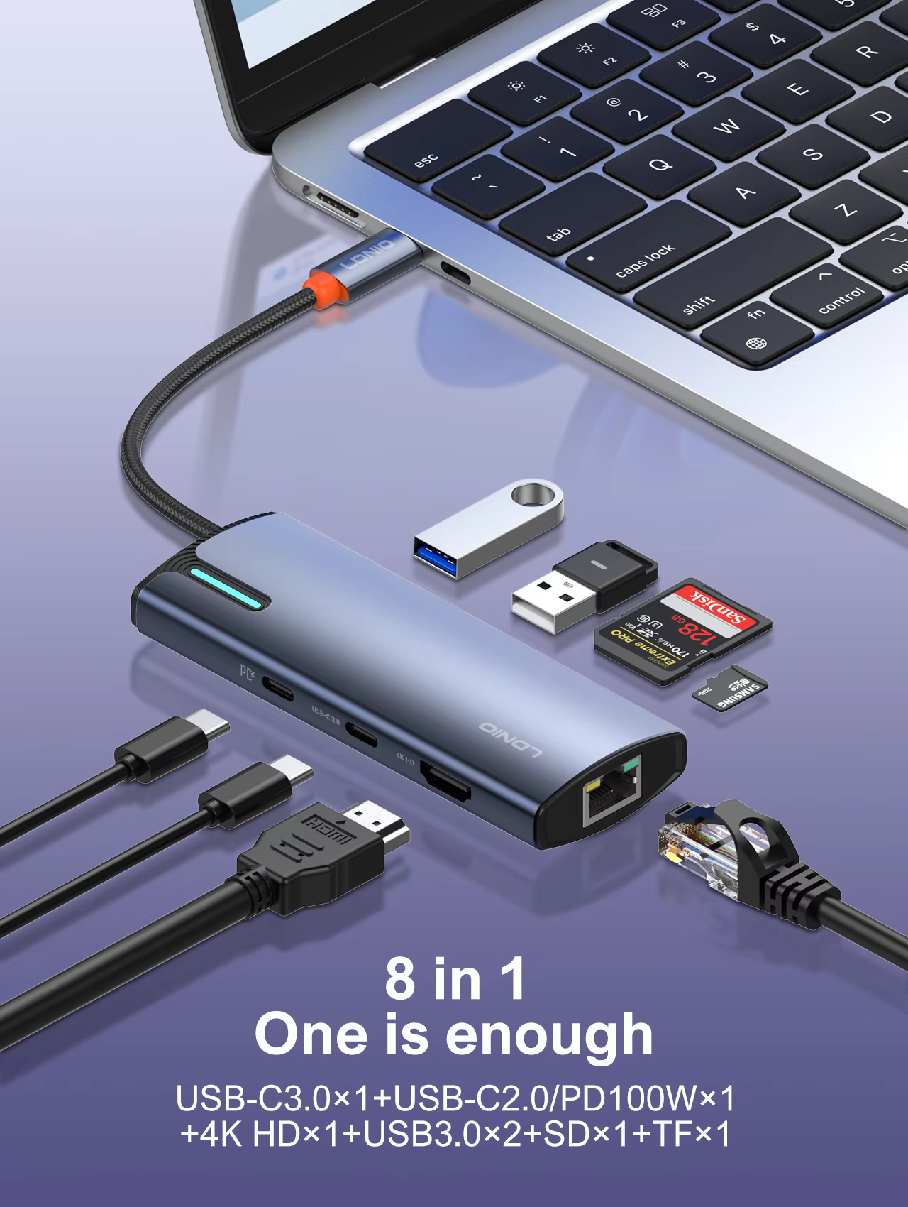 LDNIO DS-18H 8 in 1 USB C Hub 4K Display 100W PD Charging Docking Station