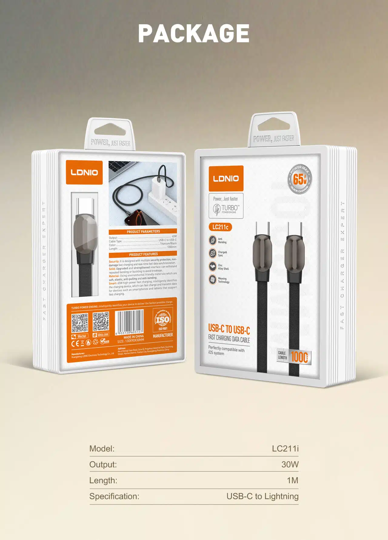 LDNIO LC211i30W Fast Charging Data Cable