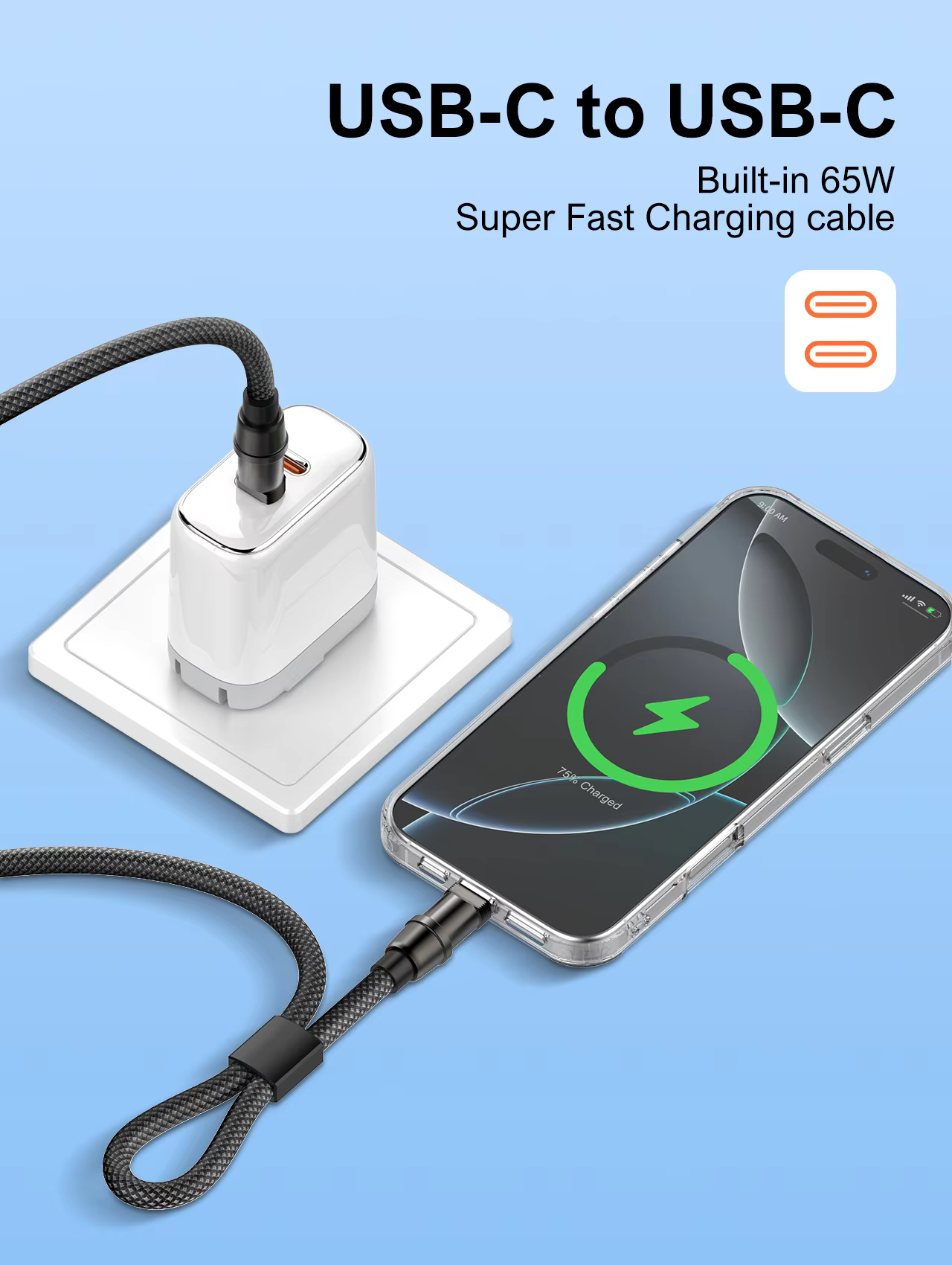 LDNIO LC22C 65W Fast Charging Nylon Lanyard Type-C Data Cable 30CM