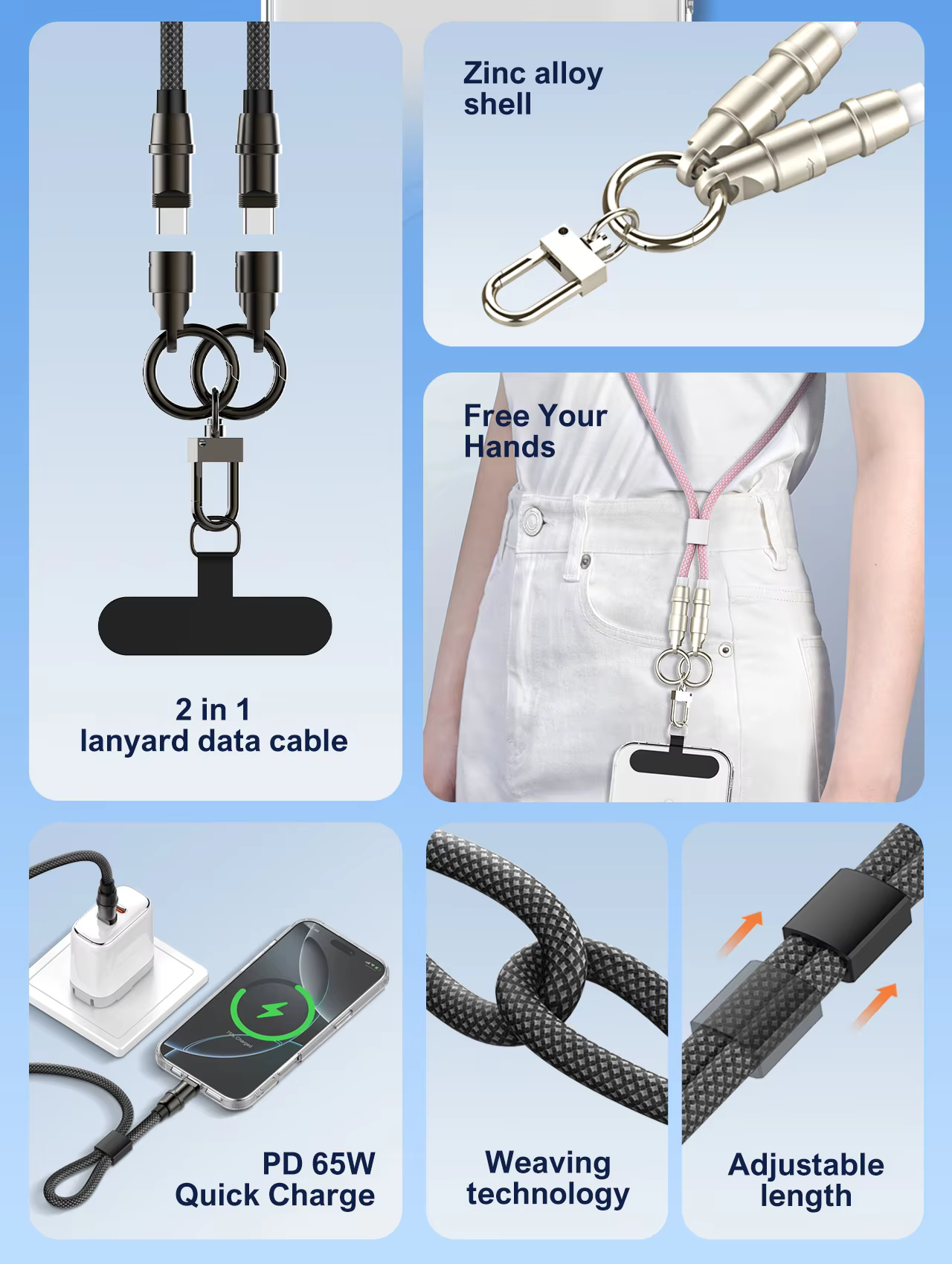 LDNIO LC22C 65W Fast Charging Nylon Lanyard Type-C Data Cable 30CM