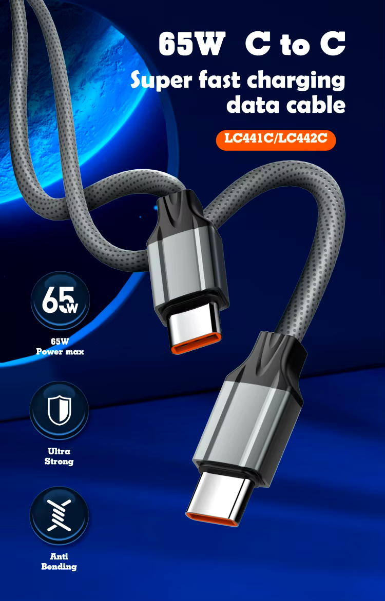 LDNIO LC441C 65W 5A USB-C Fast Charging Data Cable 1M