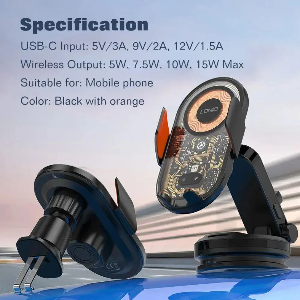 LDNIO MA30 15W Wireless Charging Type C Magnetic Car Phone Holder