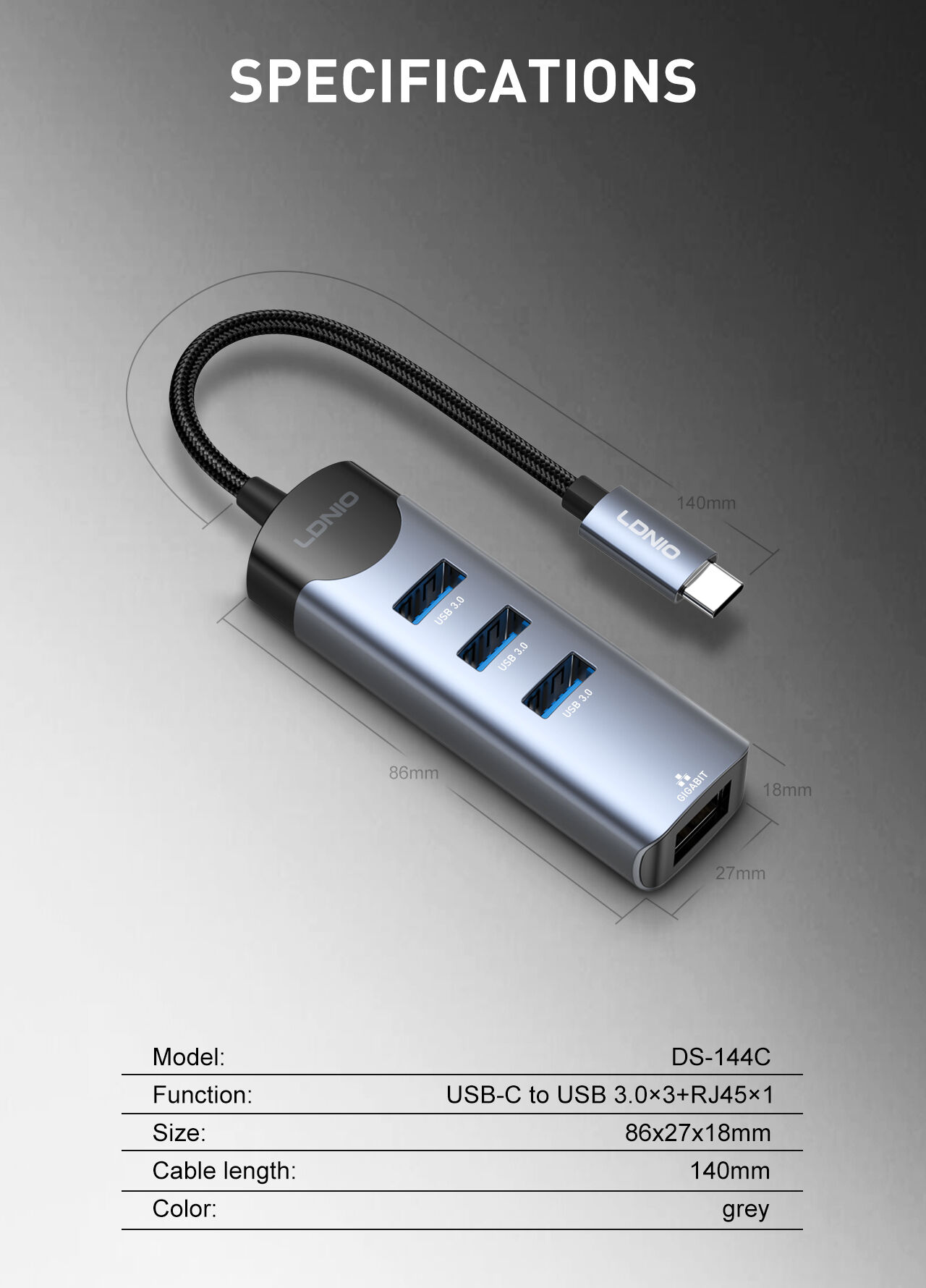 Ldnio DS-144C 4-in-1 USB-C Hub Adapter