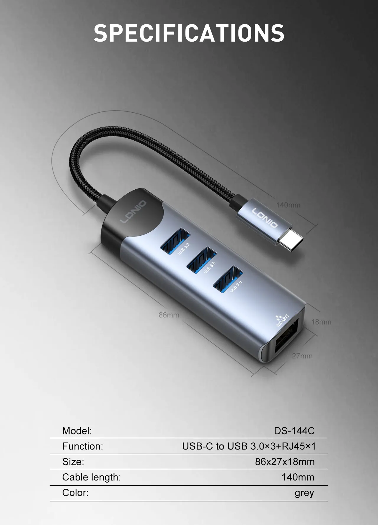 Ldnio DS-144C 4-in-1 USB-C Hub Adapter