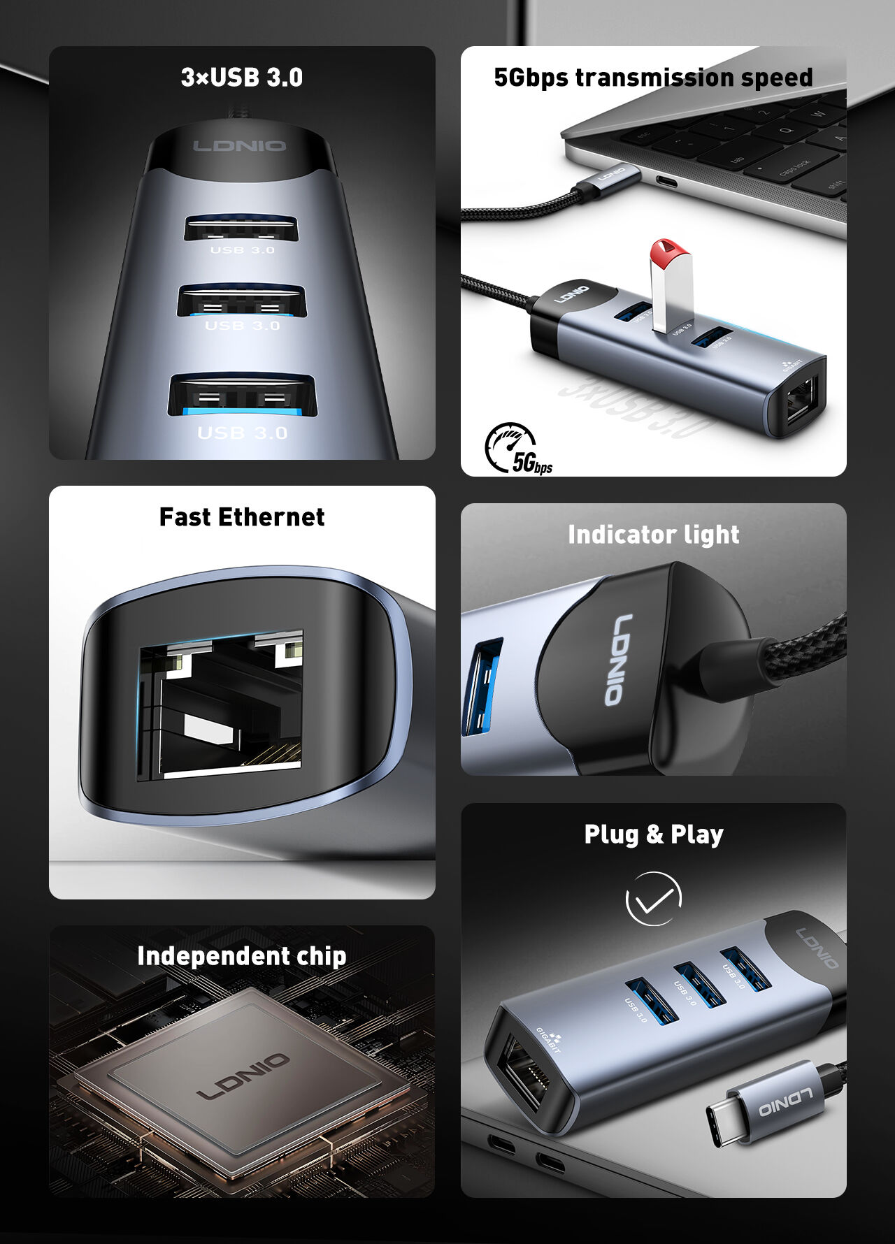 Ldnio DS-144C 4-in-1 USB-C Hub Adapter