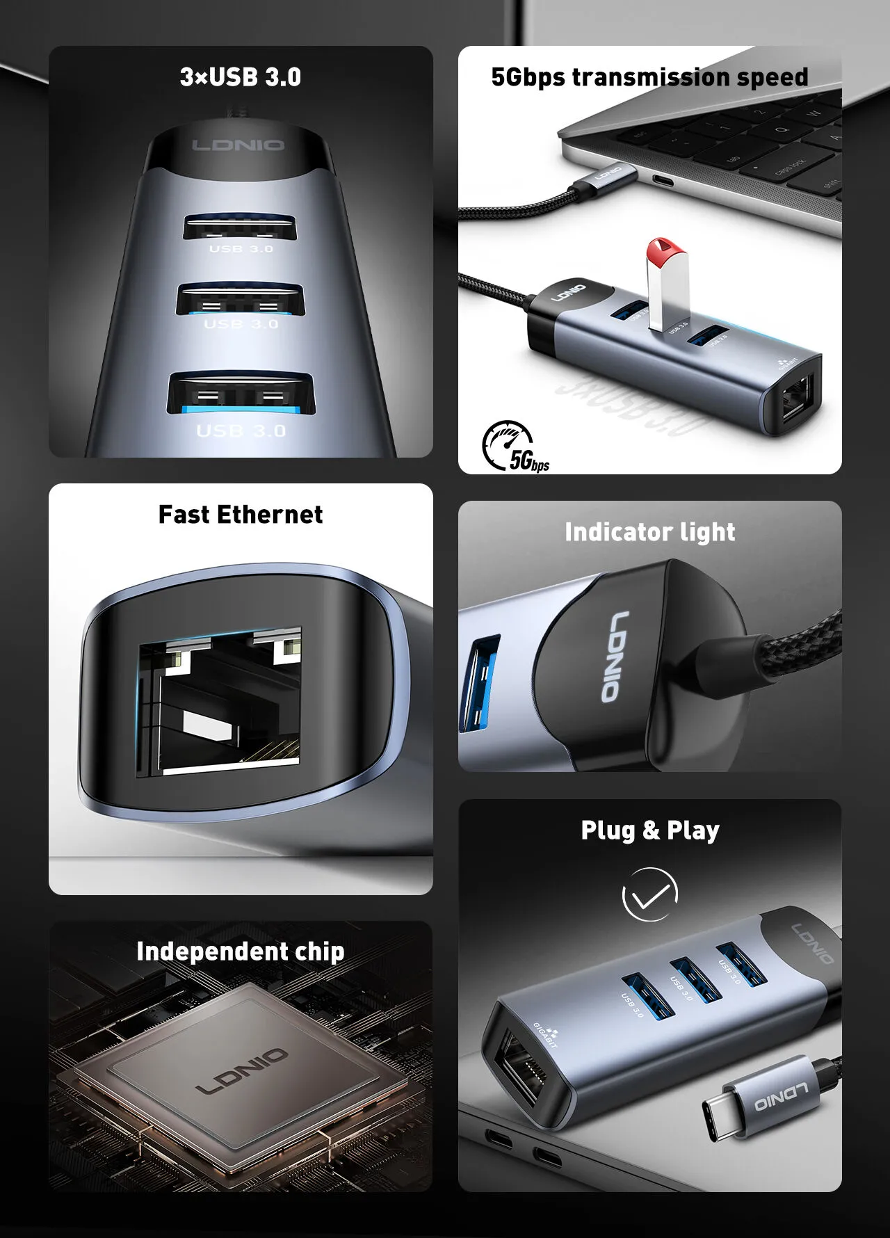 Ldnio DS-144C 4-in-1 USB-C Hub Adapter