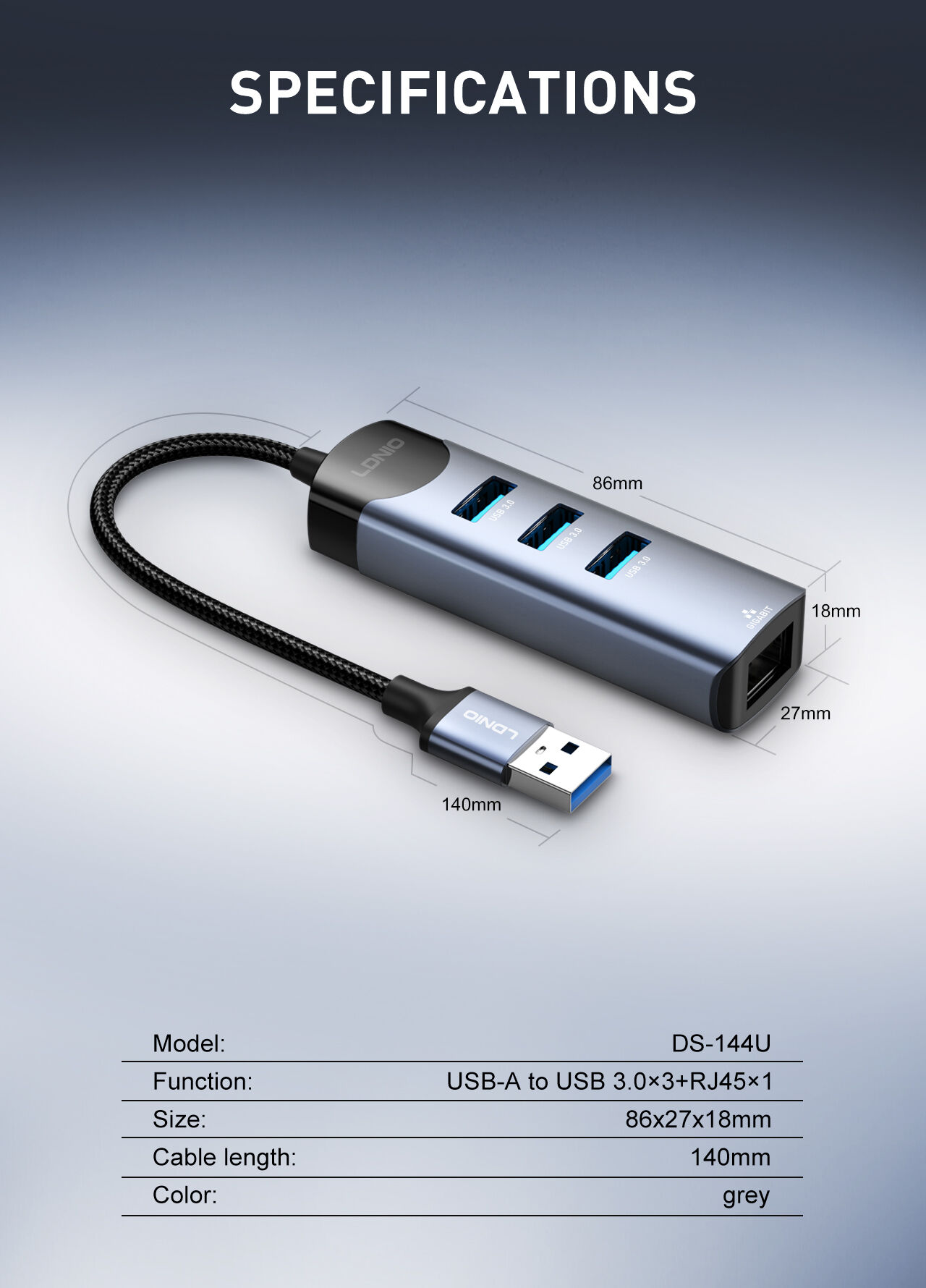 Ldnio DS 144U 4 in 1 USB Hub Adapter 1