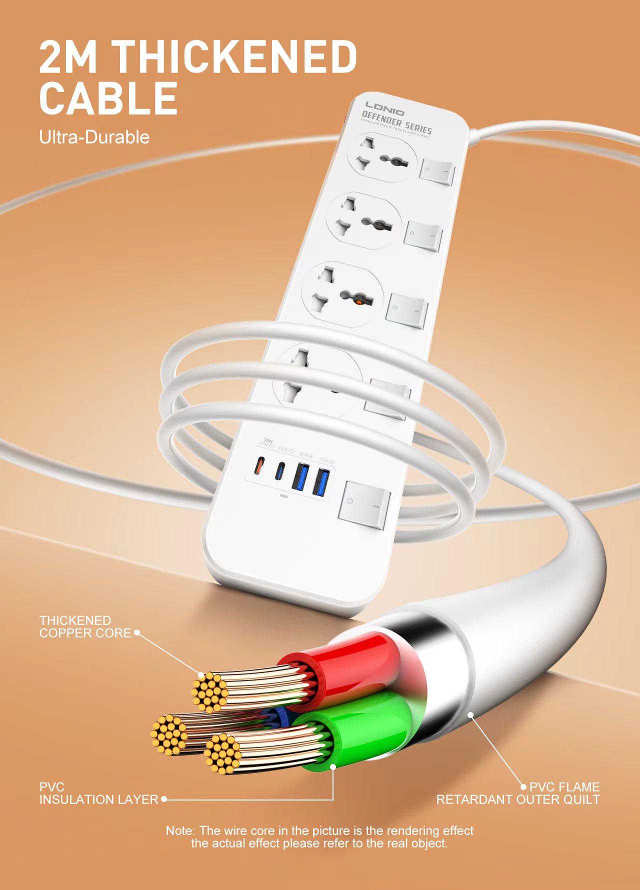 LDNIO SC4408C Extension Power Socket 4AC 4USB Power Strip