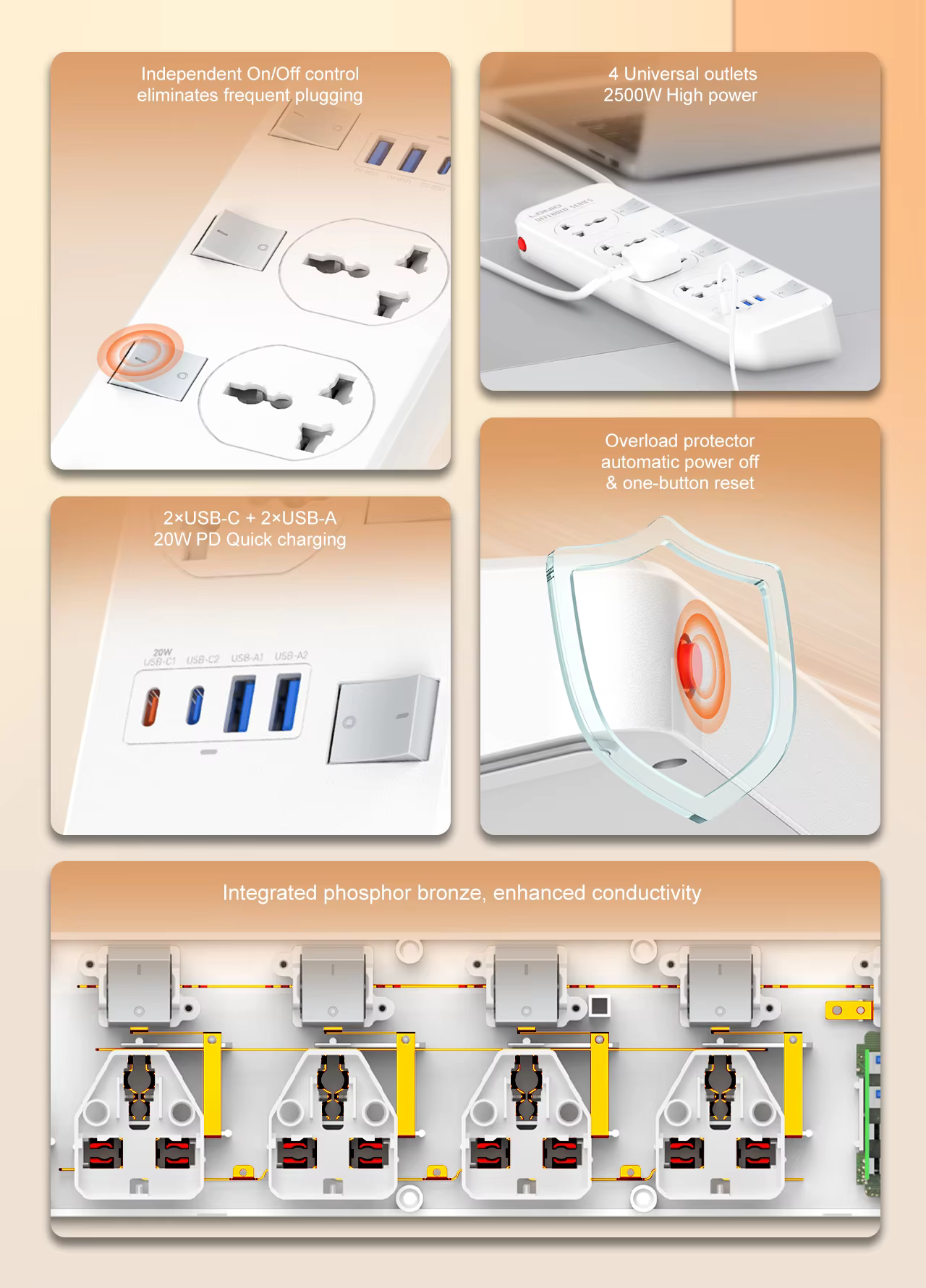 LDNIO SC4408C Extension Power Socket 4AC 4USB Power Strip