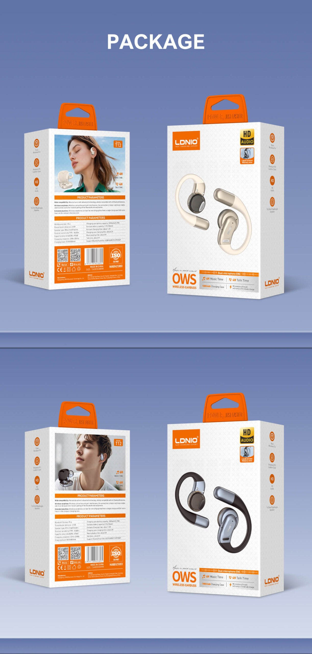 LDNIO T12 Wireless Stereo Over-Ear Earbuds