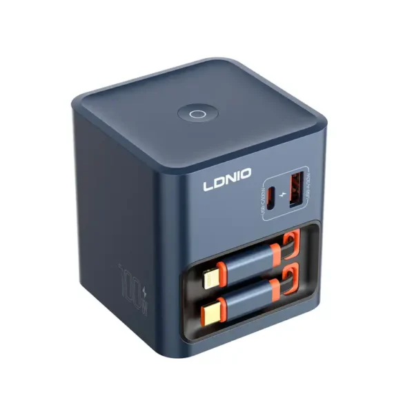 LDNIO Q16 100W GaN Desktop Charger 4-Port with USB-C Retractable Cable