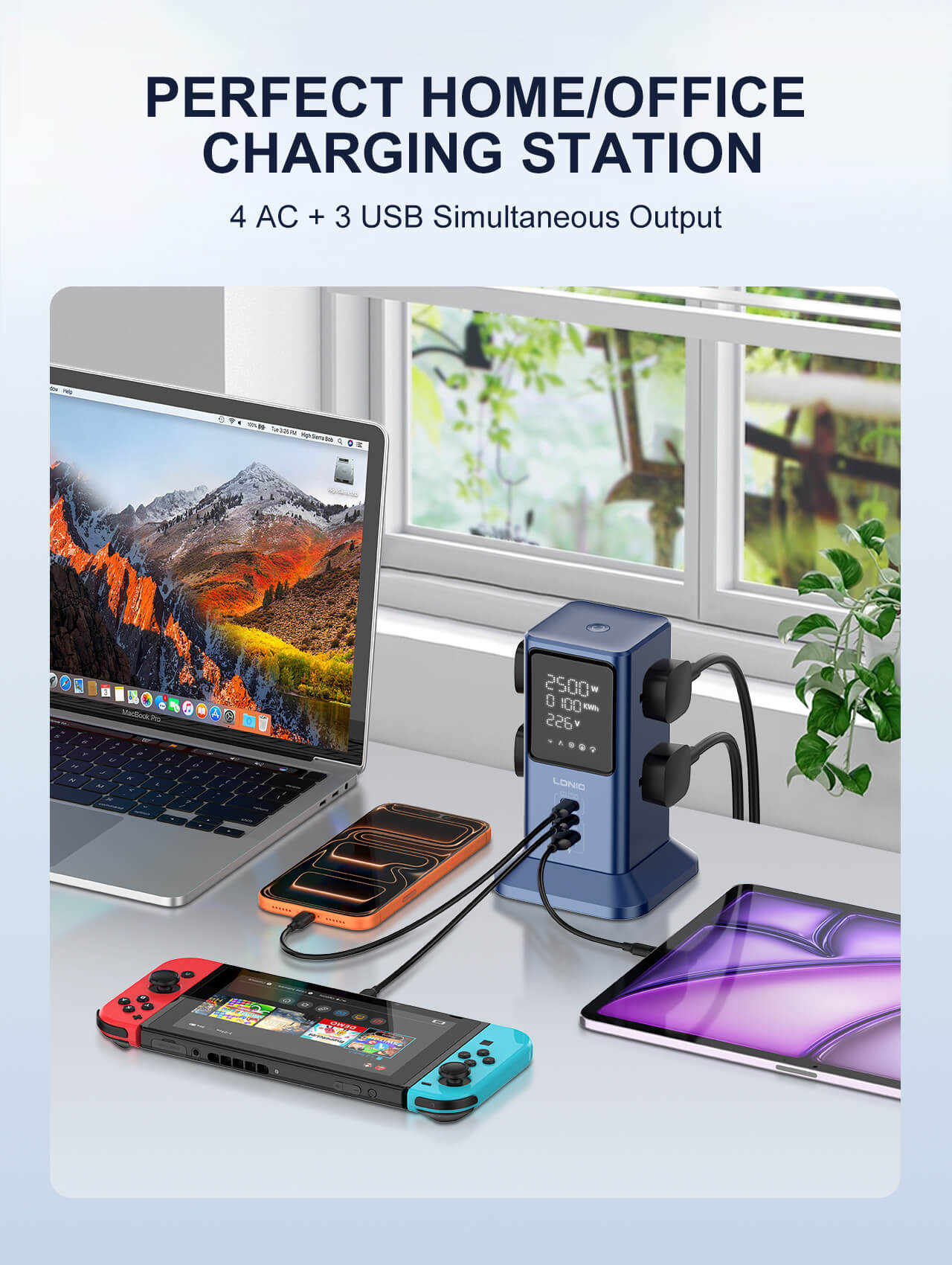 LDNIO SC2 1 45W PD Charger 2500W Universal Power Strip with LED2