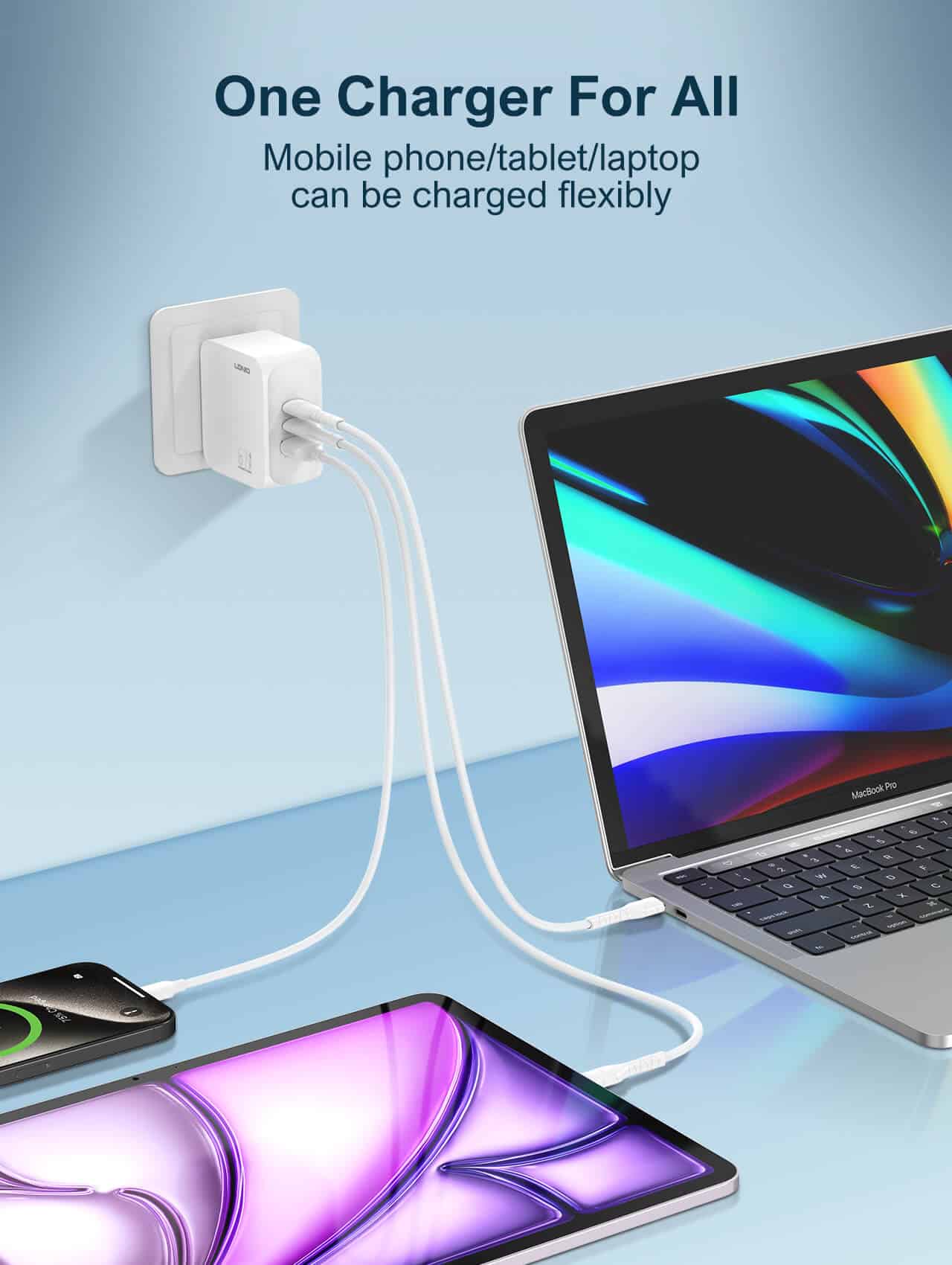 Ldnio Q7 Mi 67W GaN Fast Charger 3 Port USB C Power Adapter3